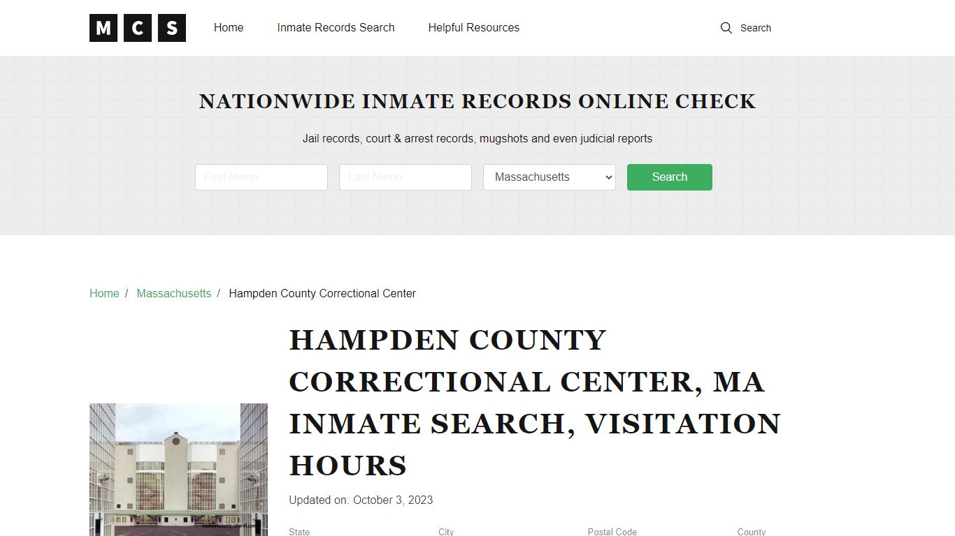 Hampden County, MA Jail Inmates Search, Visitation Rules