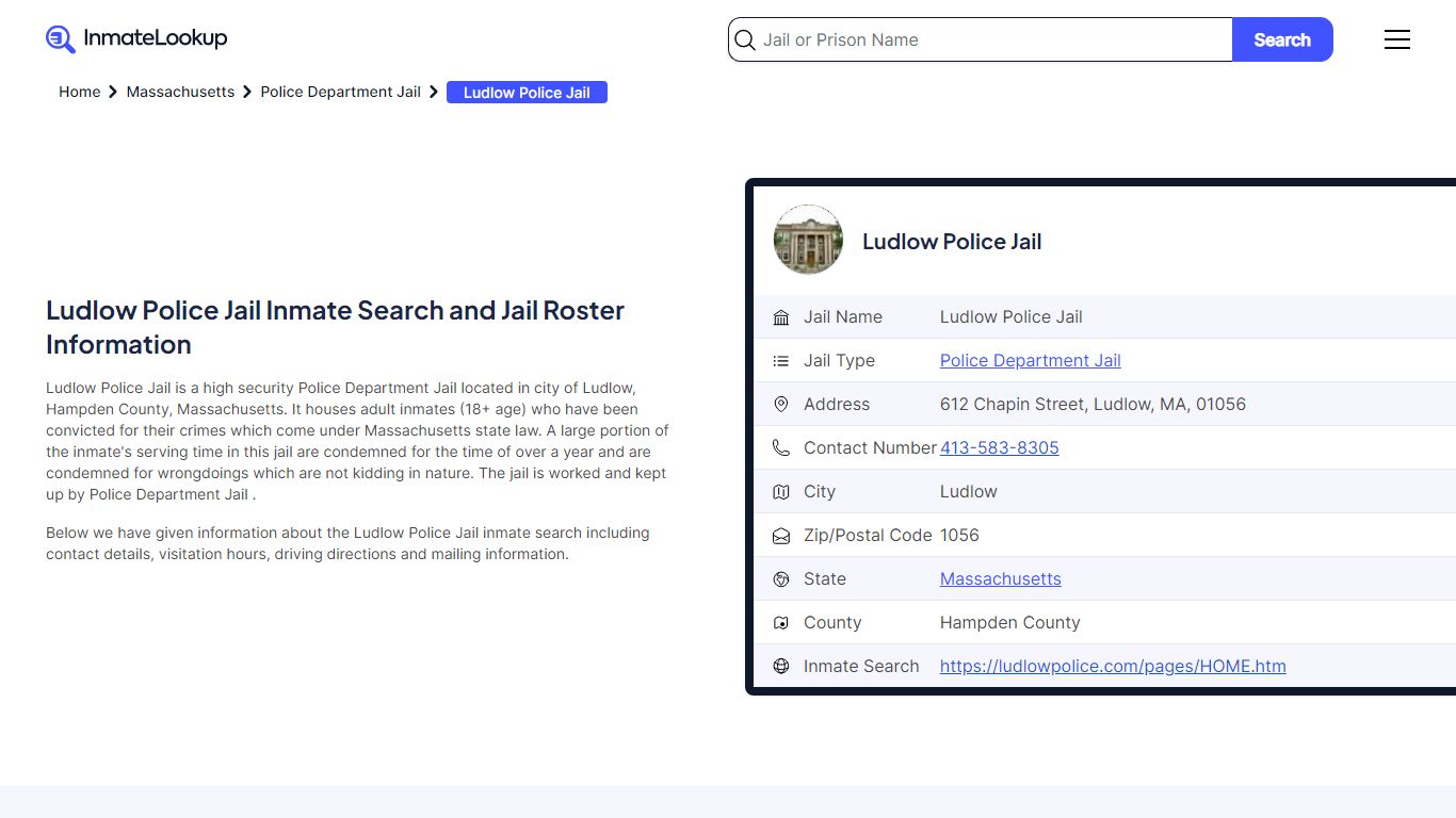Ludlow Police Jail Inmate Search and Jail Roster Information